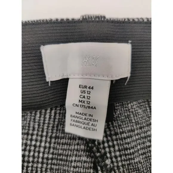 H&M Womens Plaid Trousers Size 12 Black White Houndstooth Elastic Waist - Picture 4 of 10
